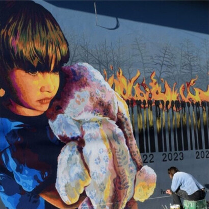Mural Código de fuego, artistas Viviana Dziewa y Vanessa Arroyo, Bariloche, Argentina