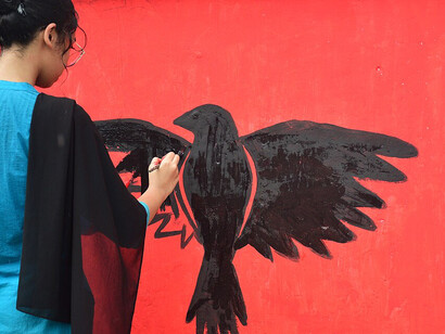 Wall art from the student protests in Mymensingh, Bangladesh, highlighting the fervent call for educational reform and political change