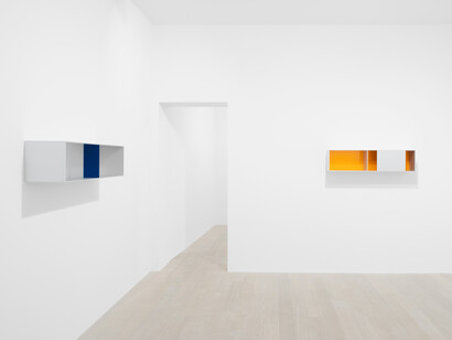 Donald Judd, Wall works, exhibition view. Courtesy of Gagosian Gallery