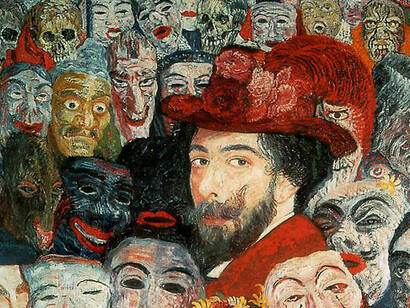 Sección de «Autorretrato con máscaras» (1889)