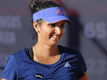 Sania Mirza in action at the 2015 Mutua Madrid Open in Spain