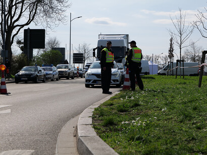 Border controls of arrivals on the German side of the Europa Bridge between Strasbourg and Kehl, Germany