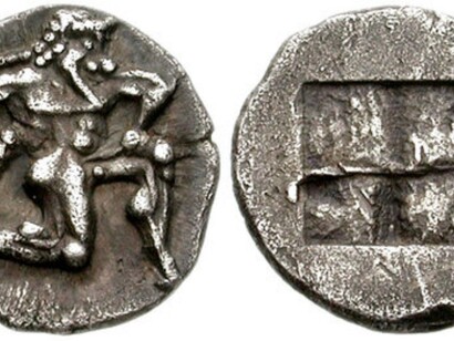 Statere di Thasos (argento): Satiro in corsa a destra/quadrato incuso quadripartito, circa 500-463 a.C.