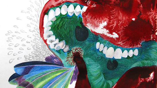 Karin Janssen, Silent Scream in the Valley of Uncanniness #165, Indian ink, watercolour, pencil on paper, 47 x 60 cm, 2014