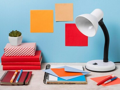 A neatly arranged desk featuring notebooks and study materials, designed for an effective study environment