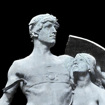 "Friede durch Waffen geschützt" (1889) von Ludwig Manzel. Im Deutschen Historischen Museum (Berlin) aufbewahrt. Aufnahme um 1891