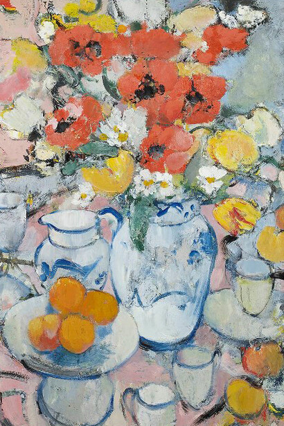 Peter McLaren, Still Life with Poppies and Oranges, Oil on board, 36” x 30”