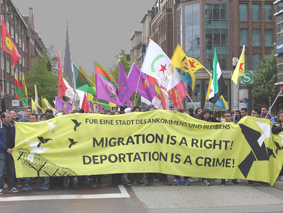 In 2016, 2,000 people in Hamburg, Germany, took to the streets to protest inhumane refugee deportations and advocate for welcoming cities, social rights, and humanity