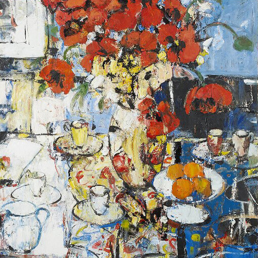 Peter McLaren, Still Life with Poppies, Oil on board, 72” x 48.5”