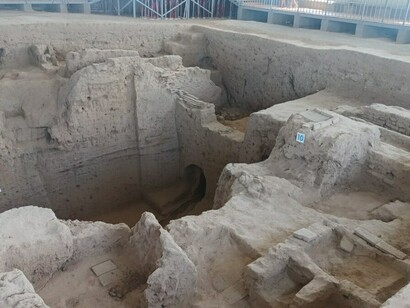 Restored remains of the ancient buildings at the Aksikent site in Uzbekistan