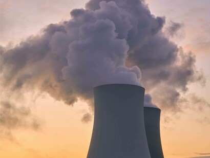 Evening view of a nuclear power plant