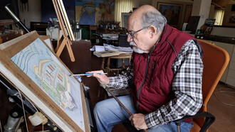 Spyros Demetriades in his studio, photo by Andreas Christoforou