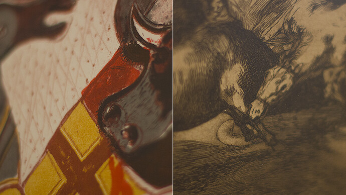 Detalles de las tauromaquias de Barjola y Goya
