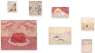 Camilla Giannotti, Reliquie domestiche, 2025 composizione di dipinti su cartonlegno intelaiato