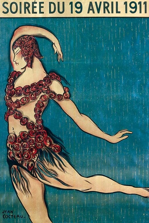 Jean Cocetau, Vaslav Nijinsky in a costume designed by Léon Bakst for the Mikhail Fokine’s ballet "Le Spectre de la Rose". Courtesy of Bundeskunsthalle