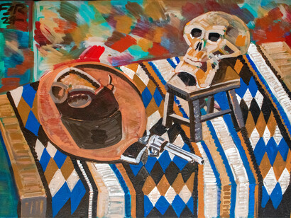 Frank Romero, Pistola y calavera, 2023-4. Courtesy of Ruiz-Healy Art