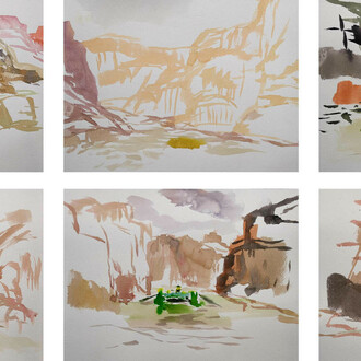 Steven J. Yazzie, Drifting and painting San Juan river (detail), 2024. Courtesy of Gerald Peters Contemporary