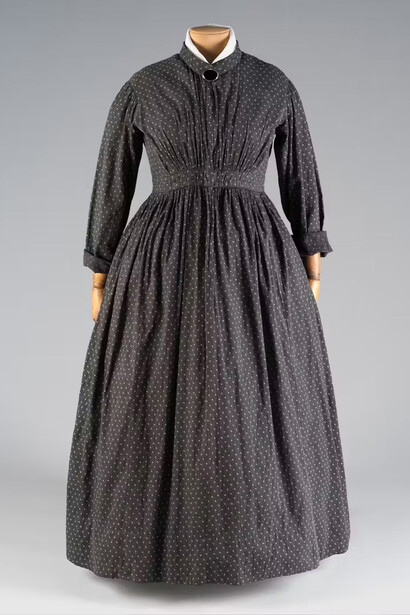Cotton work dress, ca. 1865. Courtesy of the New-York Historical Society Gallery. Photo by Anna-Marie Kellen for the Smith College Historic Clothing Collection