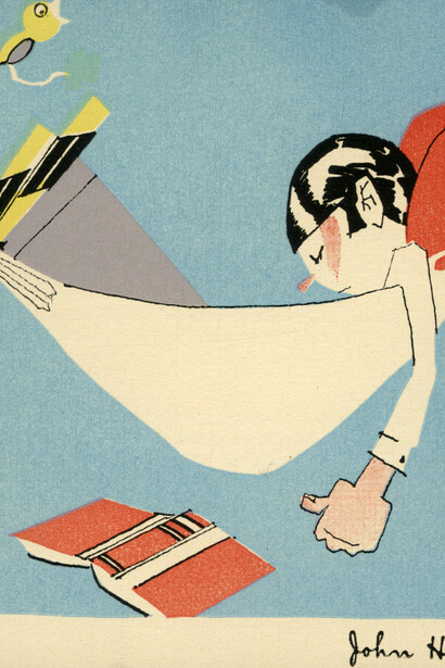 John Held Jr., Boy in hammock asleep with fallen book. Courtesy of BYU Museum of Art