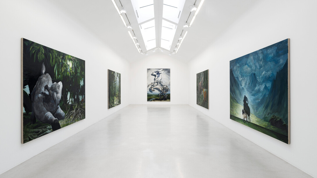 Emma Webster, The engine of beasts, exhibition view. Courtesy of Galerie Perrotin