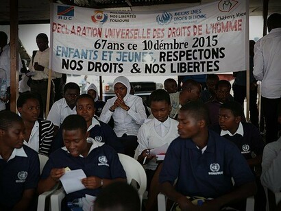 School children in Goma at the parade ceremony of the 67th anniversary of the Universal Declaration of Human Rights, Democratic Republic of the Congo