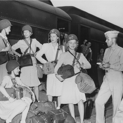 OSS personnel departing from their base in Camp Patrick Henry, Virginia, 1944