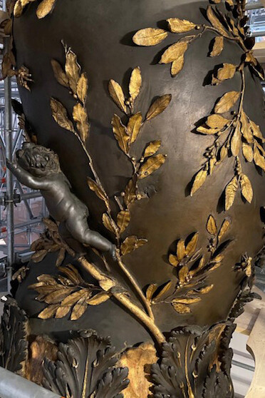 A detailed view of Bernini’s intricately crafted bronze column, Italy