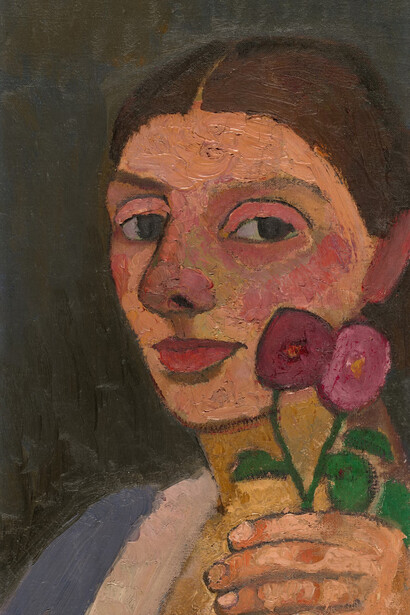 Paula Modersohn-Becker, Self-portrait with two flowers in her raised left hand, 1907. Courtesy of the Art Institute of Chicago