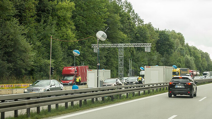 Border control on the Austrian-German border crossing Passau near Pocking, Germany