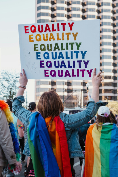 Protesters from the LGBTQ+ community at Christopher Street Day (CSD) 2021 in Stuttgart, Germany