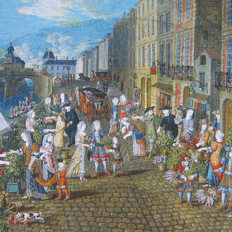 Anonyme, Le marché aux fleurs, quai de la Mégisserie (detail), vers 1680. Courtesy of Musée Carnavalet