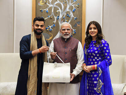 The Captain of the Indian Cricket Team, Virat Kohli and noted actor Anushka Sharma calls on the Prime Minister, Shri Narendra Modi, in New Delhi on December 20, 2017