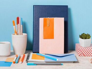 A well-organized desk with notebooks and study materials, creating an ideal study environment