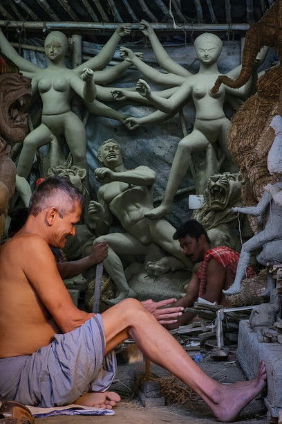 The intricate craftsmanship involved in creating a Durga idol showcases the skill and dedication of the artisans