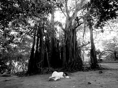 Marina Abramović, Sleeping under the Banyan tree performance (still), 2010. Courtesy of Kunstforum Wien