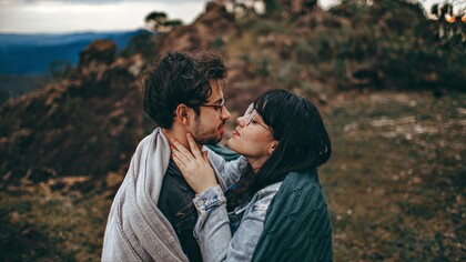 A couple gazing at each other intimately