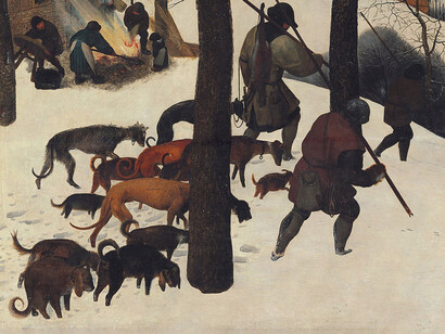 Brueghel il Vecchio, Cacciatori nella neve, particolare