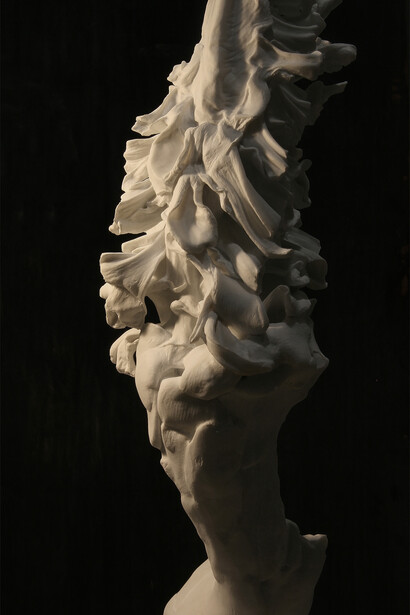 Nicola Samorì, Lucy, 2016, Marmo bianco puro di Carrara, frammento lunare, cm 90 x 35 x 30, dettaglio