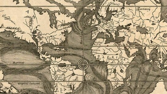 Early Ocean Currents, Eberhard Werner Happel, Die Ebbe und Fluth auff einer Flachen Landt-Karten fürgestelt. Ulm, 1685