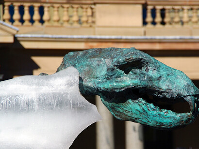 For Mark Coreth’s "Ice Bear Project" (2011), he displayed a bronze and ice polar bear sculpture in various cities—here in Sydney, Australia. Courtesy of Jaime Borja