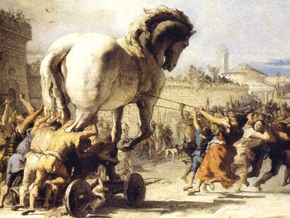 El caballo de Troya fue un artilugio con forma de enorme caballo de madera que se menciona en la historia de la guerra de Troya