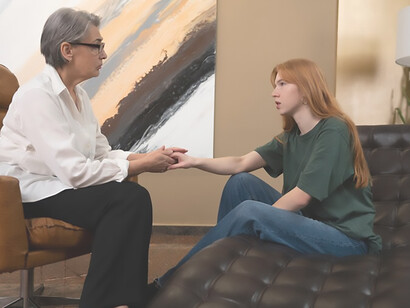 Authentic scene of young person undergoing psychological therapy