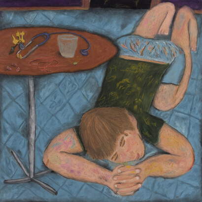 Esa noche tapaste todas las salidas, 2019. Pastel chalk on paper,100 x 100 cm. © Ulises Mazzucca. Courtesy of Isabel Croxatto Galería.