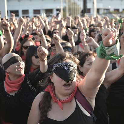 Feminists march during a protest
