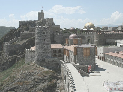 View from the eastern tower of Rabati Castle, Georgia, showcasing the southern wall and its stunning architectural details