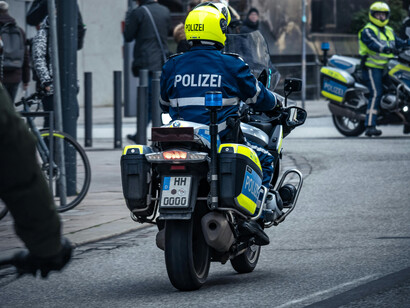 German police officer riding a motorcycle