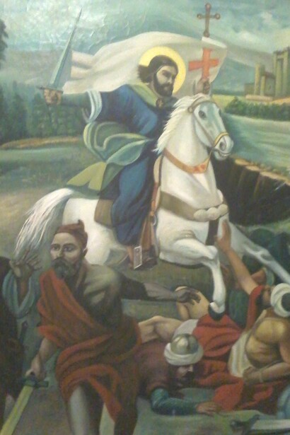 Pintura representando a Santiago ubicada en capilla de Huiscolco, Zacatecas, México