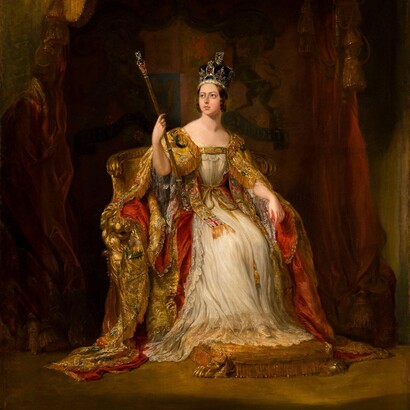 Sir George Hayter; Retrato de la reina Victoria, c. 1840, Palacio de Holyroodhouse (detalle)