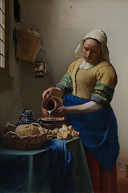 The Milkmaid, sometimes called The Kitchen Maid, is an oil-on-canvas painting of a "milkmaid", in fact, a domestic kitchen maid, by the Dutch artist Johannes Vermeer