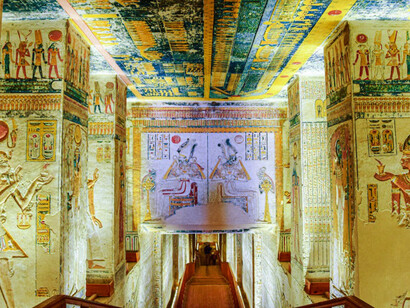 View of a hallway inside the Valley of the Kings in Luxor, Egypt, the resting place of 63 pharaohs from the New Kingdom period in Egypt, a period of time between 1550 and 1069 BC